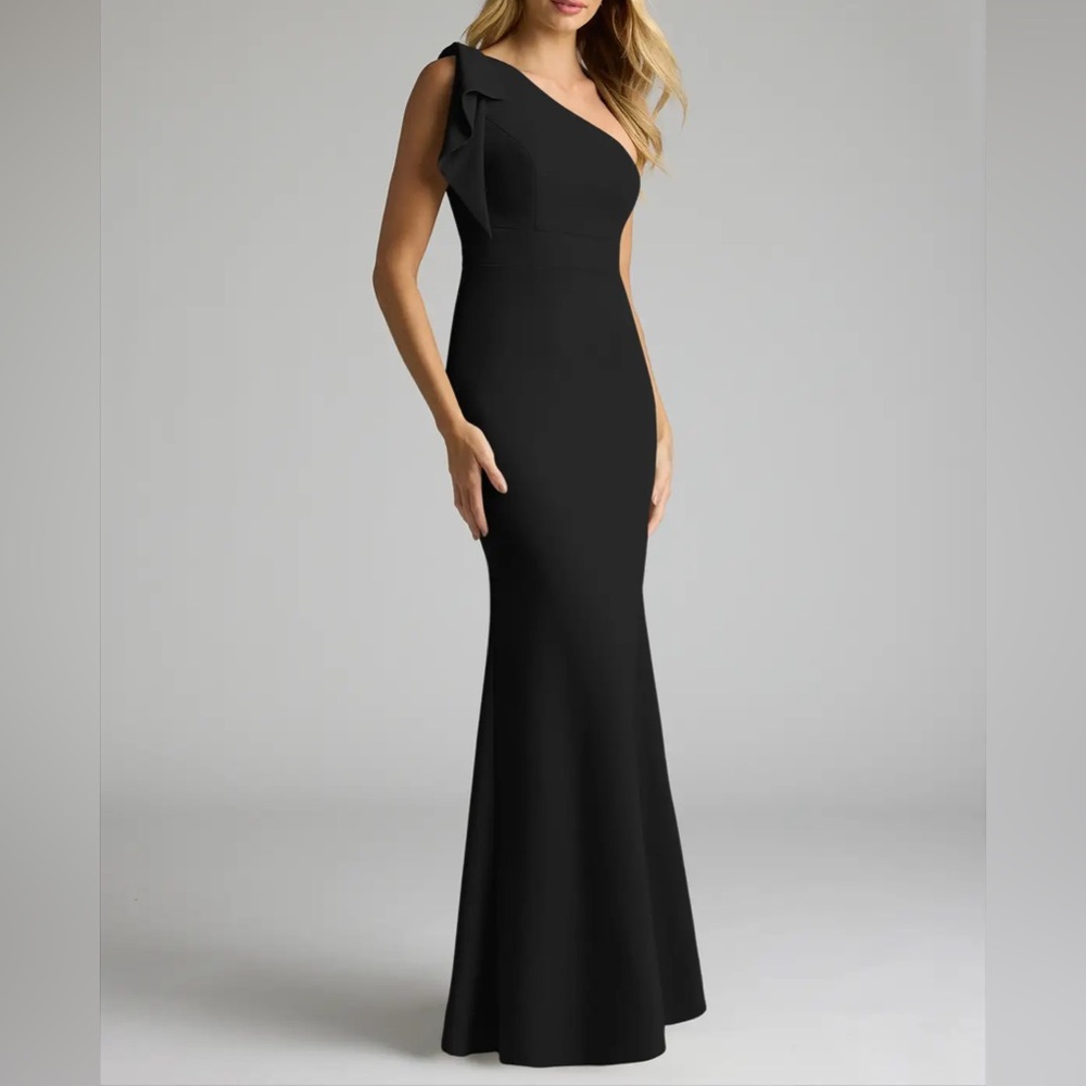 AZAZIE RINNA Stretch, Black A-Line One Shoulder Stretch Crepe Dress, Size A6